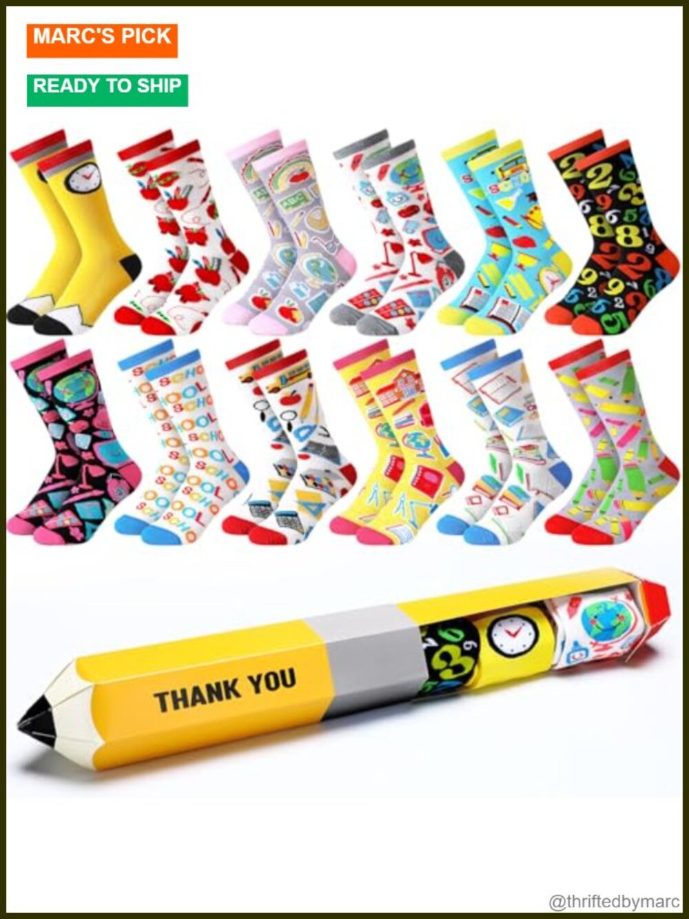 Teacher Appreciation Socks 12 Pairs Combed Cotton One Size Gift Set